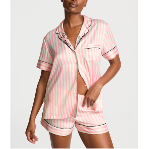 Сатиновая пижама Glazed Satin Short Pajama Set Pink Stripe