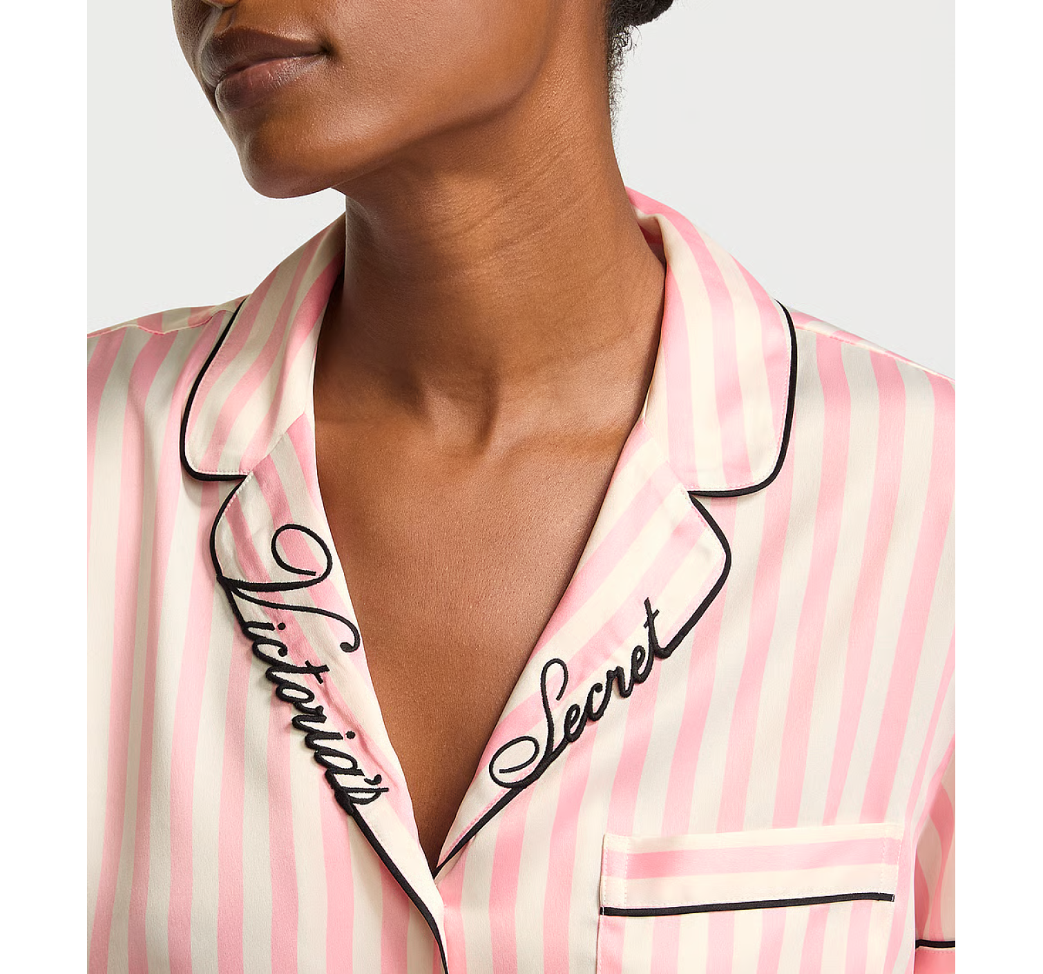 Сатиновая пижама Glazed Satin Short Pajama Set Pink Stripe