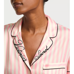 Сатиновая пижама Glazed Satin Short Pajama Set Pink Stripe