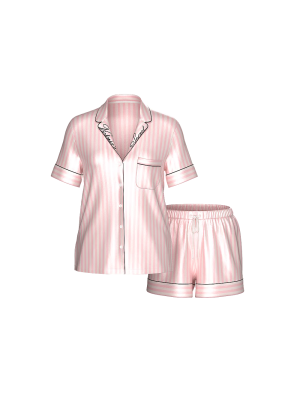 Сатиновая пижама Glazed Satin Short Pajama Set Pink Stripe