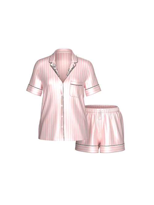 Сатиновая пижама Glazed Satin Short Pajama Set Pink Stripe