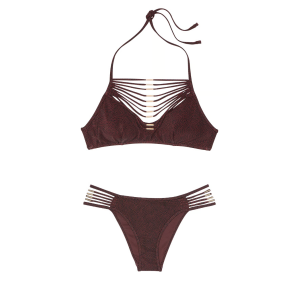 Купівля Archives Strappy Hardware Halter Bikini Top Set Burgundy Dots
