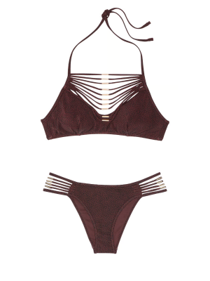 Купівля Archives Strappy Hardware Halter Bikini Top Set Burgundy Dots