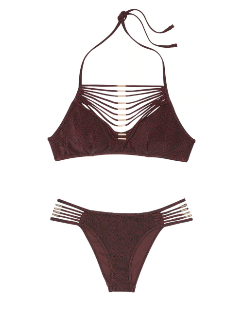 Купівля Archives Strappy Hardware Halter Bikini Top Set Burgundy Dots