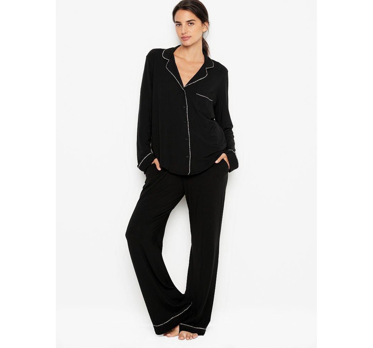 Пижама Victoria’s Secret Modal Long Pj Set Black Heavenly