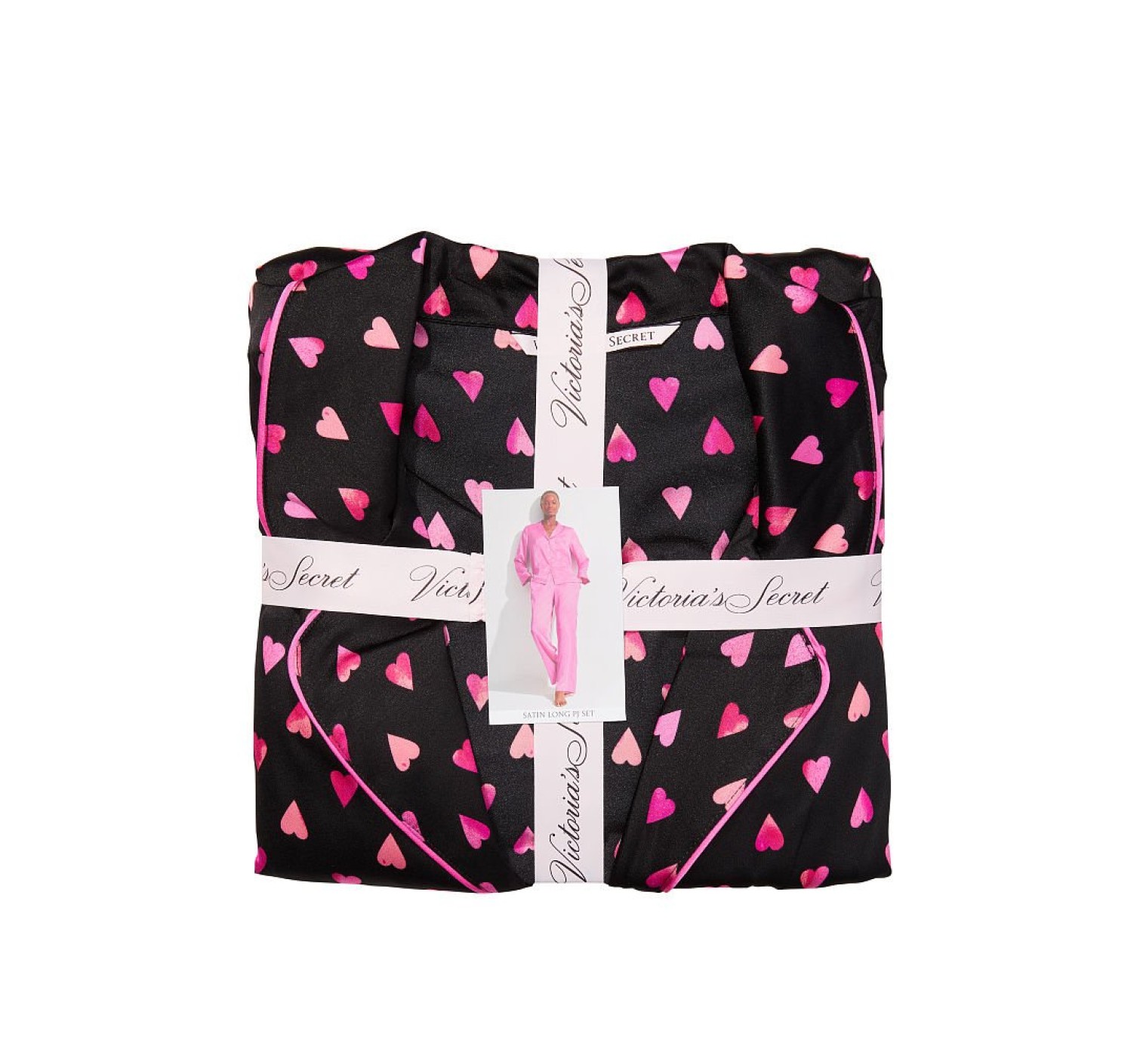 Піжама Satin Long PJ Set Victoria's Secret Black Ombre Heart