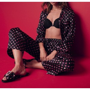 Піжама Satin Long PJ Set Victoria's Secret Black Ombre Heart