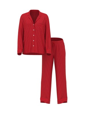 Піжама Flannel Long Pajama Set Red Stripe