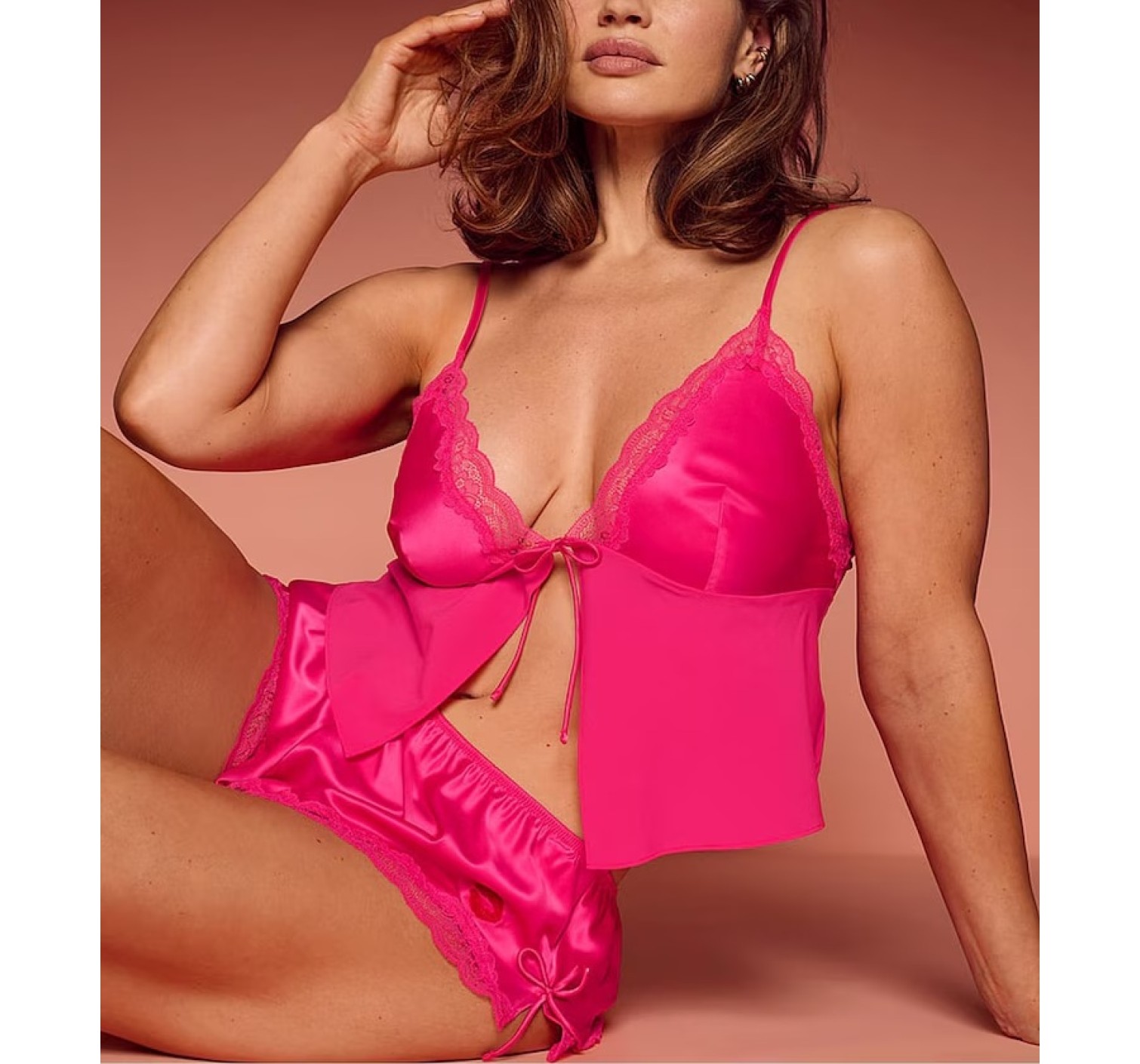 Пижама Tease Satin & Chiffon Flyaway Cami Set Enchanted Pink