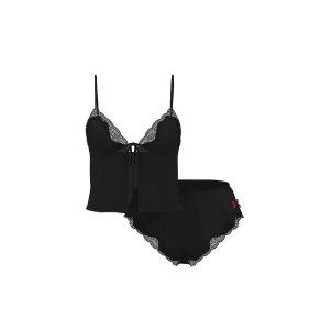 Пижама Tease Satin & Chiffon Flyaway Cami Set Black