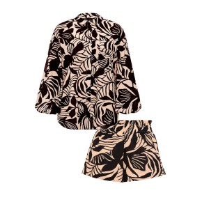 Костюм Beachwear Voile Oversized Button-Front Shirt Shorts Black Palms
