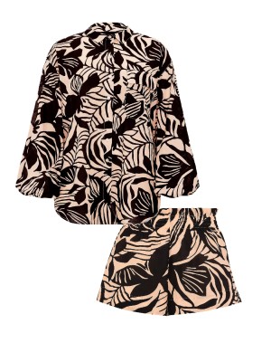 Костюм Beachwear Voile Oversized Button-Front Shirt Shorts Black Palms