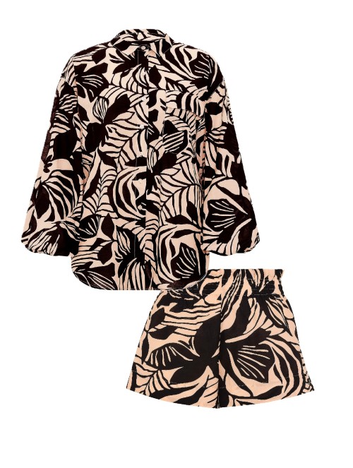 Костюм Beachwear Voile Oversized Button-Front Shirt Shorts Black Palms