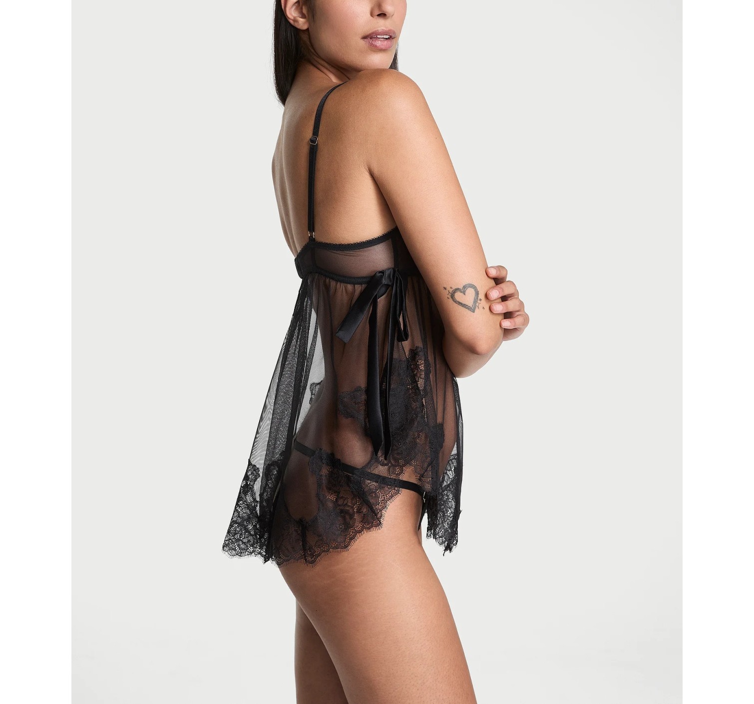 Пеньюар Wicked Sheer Unlined Lace-Trim Babydoll Set Black