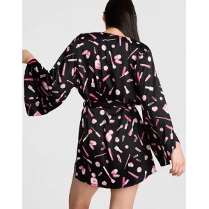 Халат GRWPINK Satin Robe Black Makeup Print 