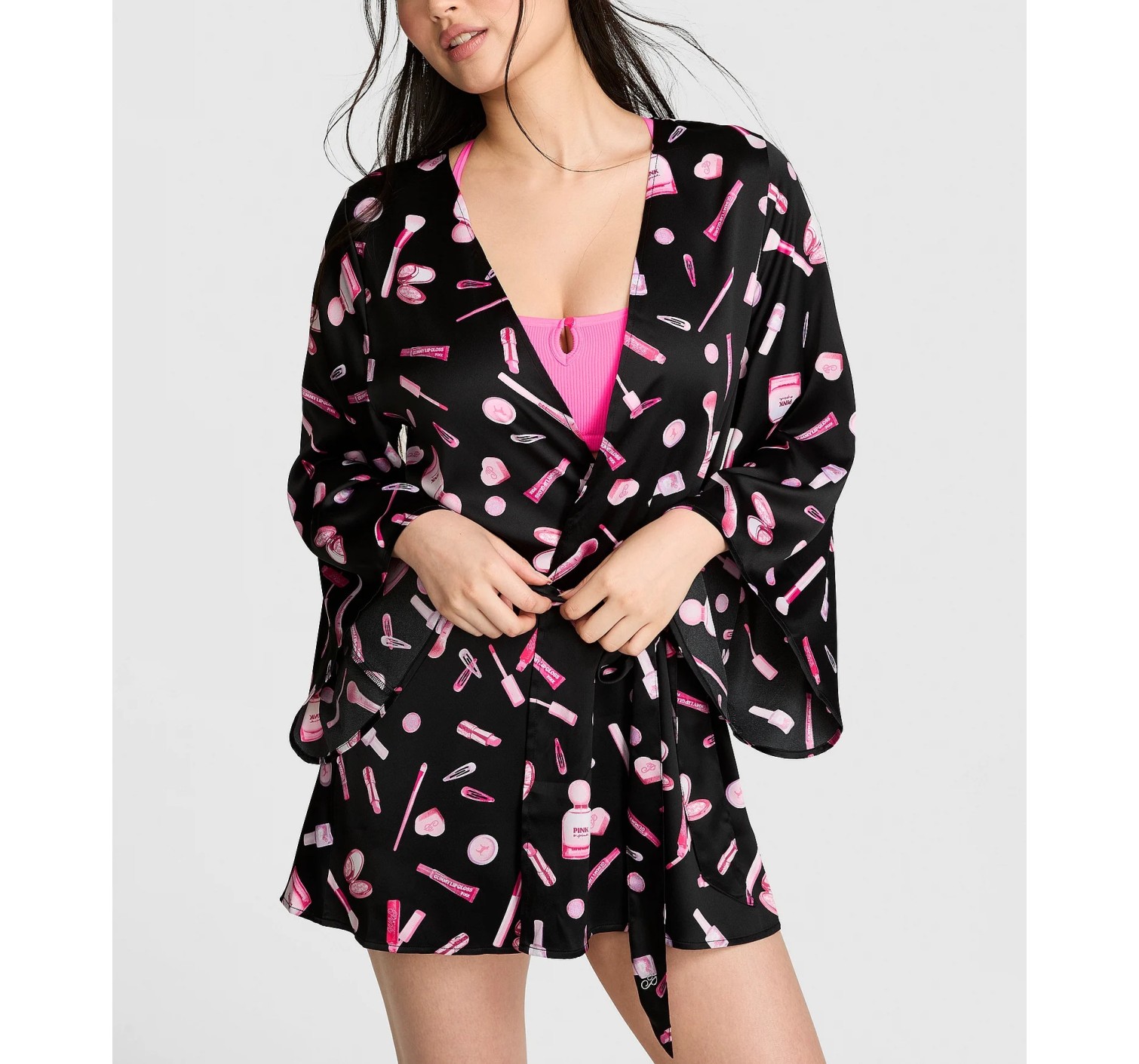 Халат GRWPINK Satin Robe Black Makeup Print 
