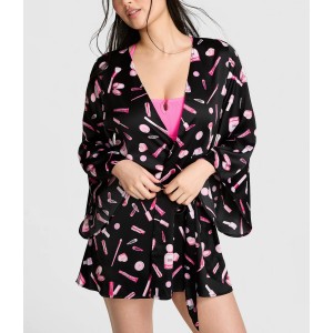 Халат GRWPINK Satin Robe Black Makeup Print 