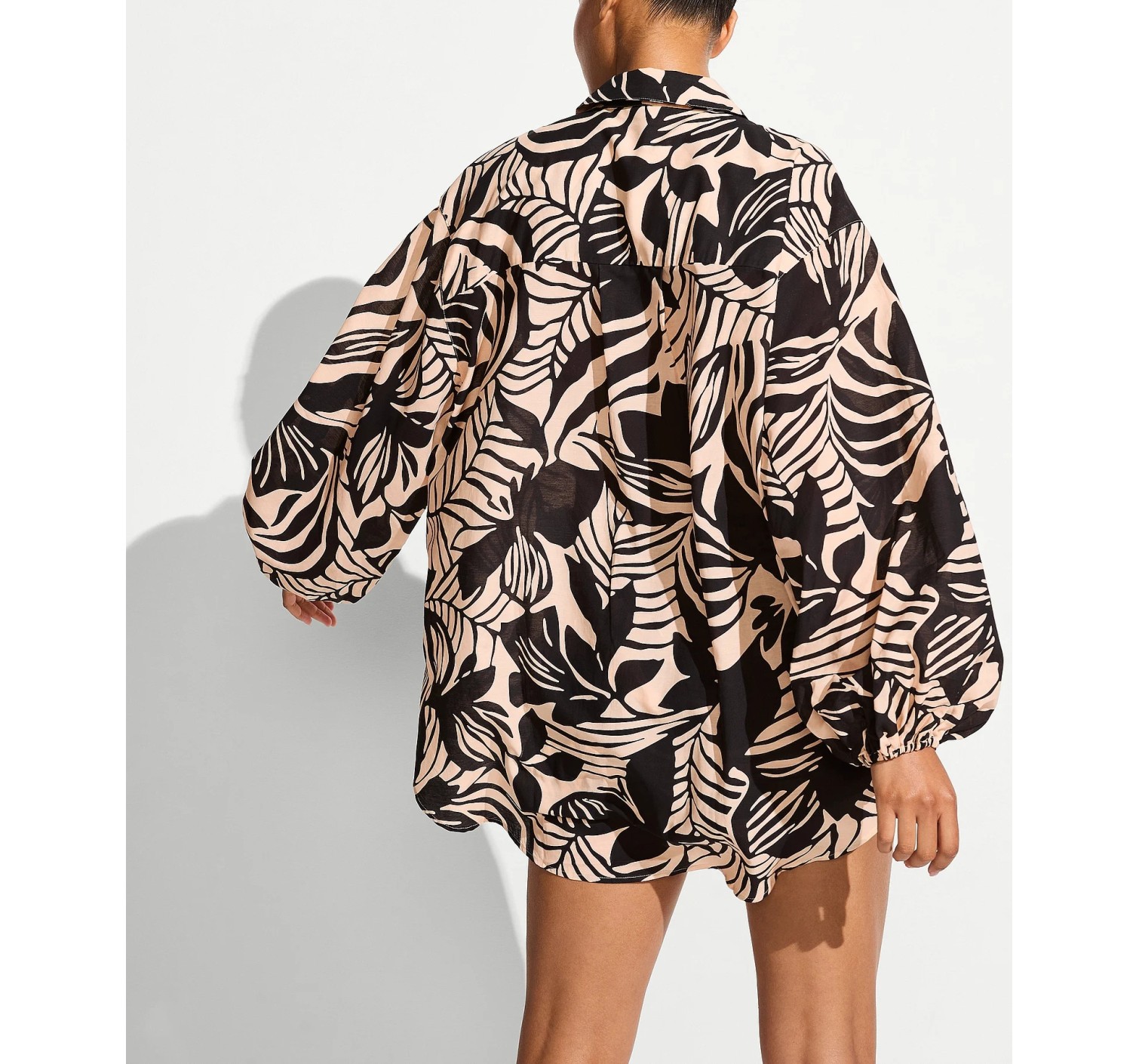 Костюм Beachwear Voile Oversized Button-Front Shirt Shorts Black Palms