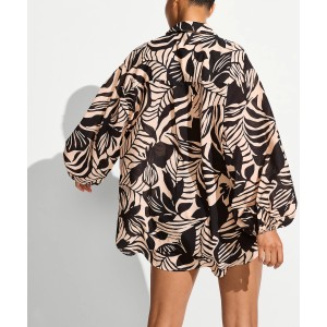Костюм Beachwear Voile Oversized Button-Front Shirt Shorts Black Palms