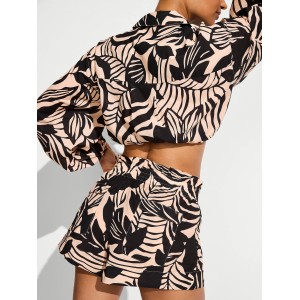 Костюм Beachwear Voile Oversized Button-Front Shirt Shorts Black Palms