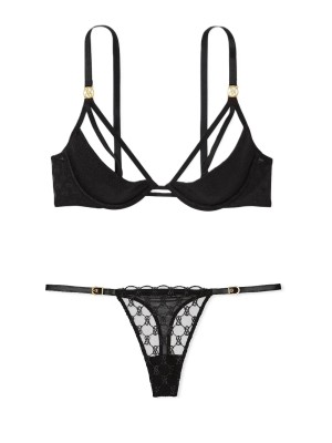 Комплект белья Logo Lace Open-Cup Demi Bra Black Set