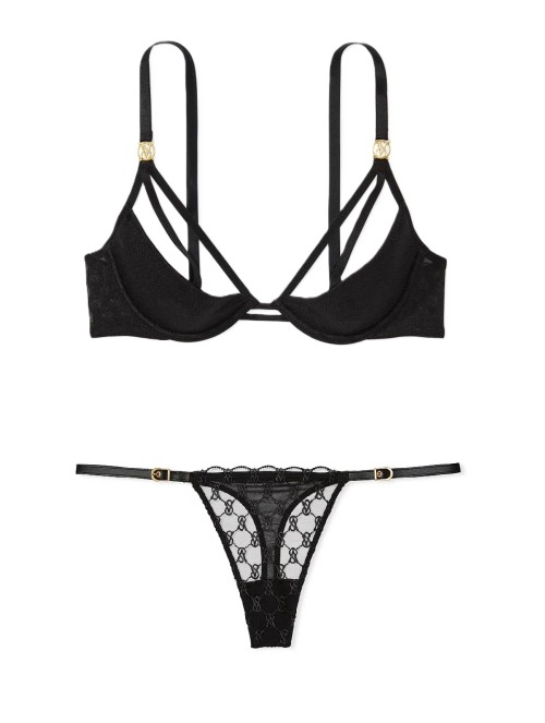 Комплект белья Logo Lace Open-Cup Demi Bra Black Set