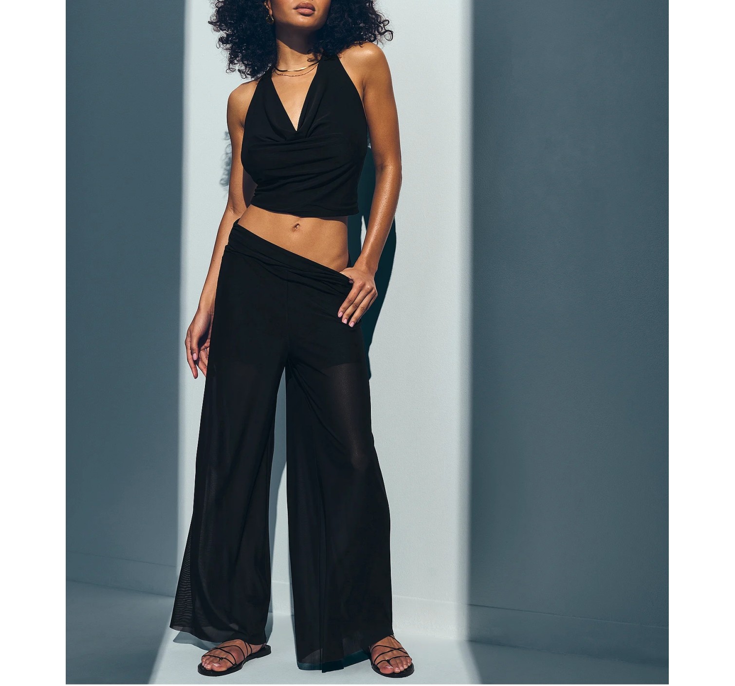 Комплект топ+штаны Beachwear Mesh Cowl-Neck Halter Top Foldover Pants Set  купить оригинал в Киеве, цена в Украине — SecretAngeL❤️