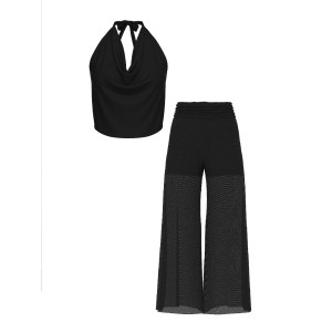 Комплект топ+штаны Beachwear Mesh Cowl-Neck Halter Top Foldover Pants Set  купить оригинал в Киеве, цена в Украине — SecretAngeL❤️