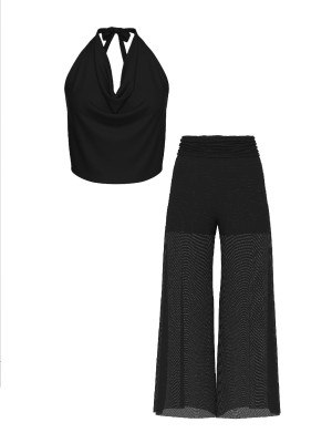 Комплект топ+штаны Beachwear Mesh Cowl-Neck Halter Top Foldover Pants Set