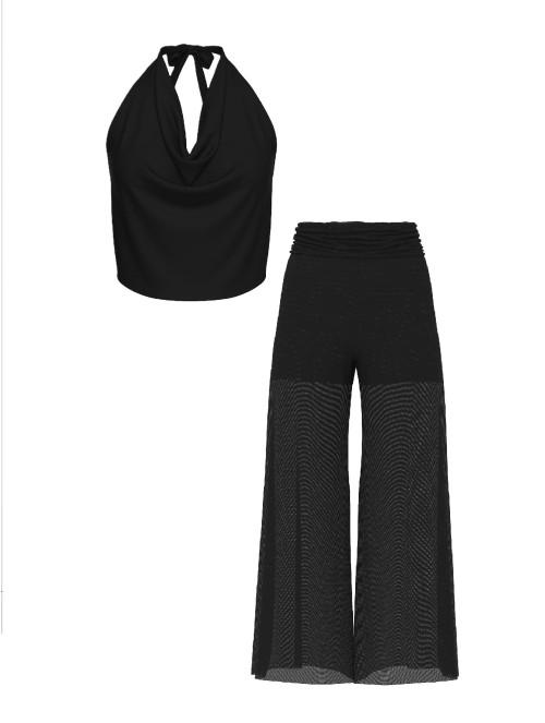 Комплект топ+штаны Beachwear Mesh Cowl-Neck Halter Top Foldover Pants Set