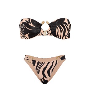Купальник Beach Hoops Bandeau Top Brazilian Bikini Bottom Black Palms
