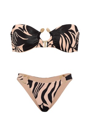 Купальник Beach Hoops Bandeau Top Brazilian Bikini Bottom Black Palms