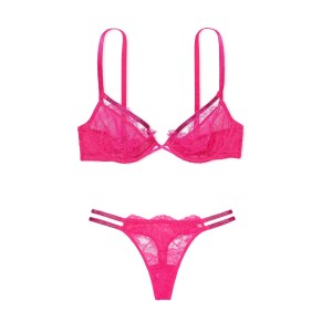Комплект білизни Shine Strappy Unlined Lace Low-Cut Demi Bra Thong Set Hot Pink  купити недорого в Києві, ціна в Україні — SecretAngeL