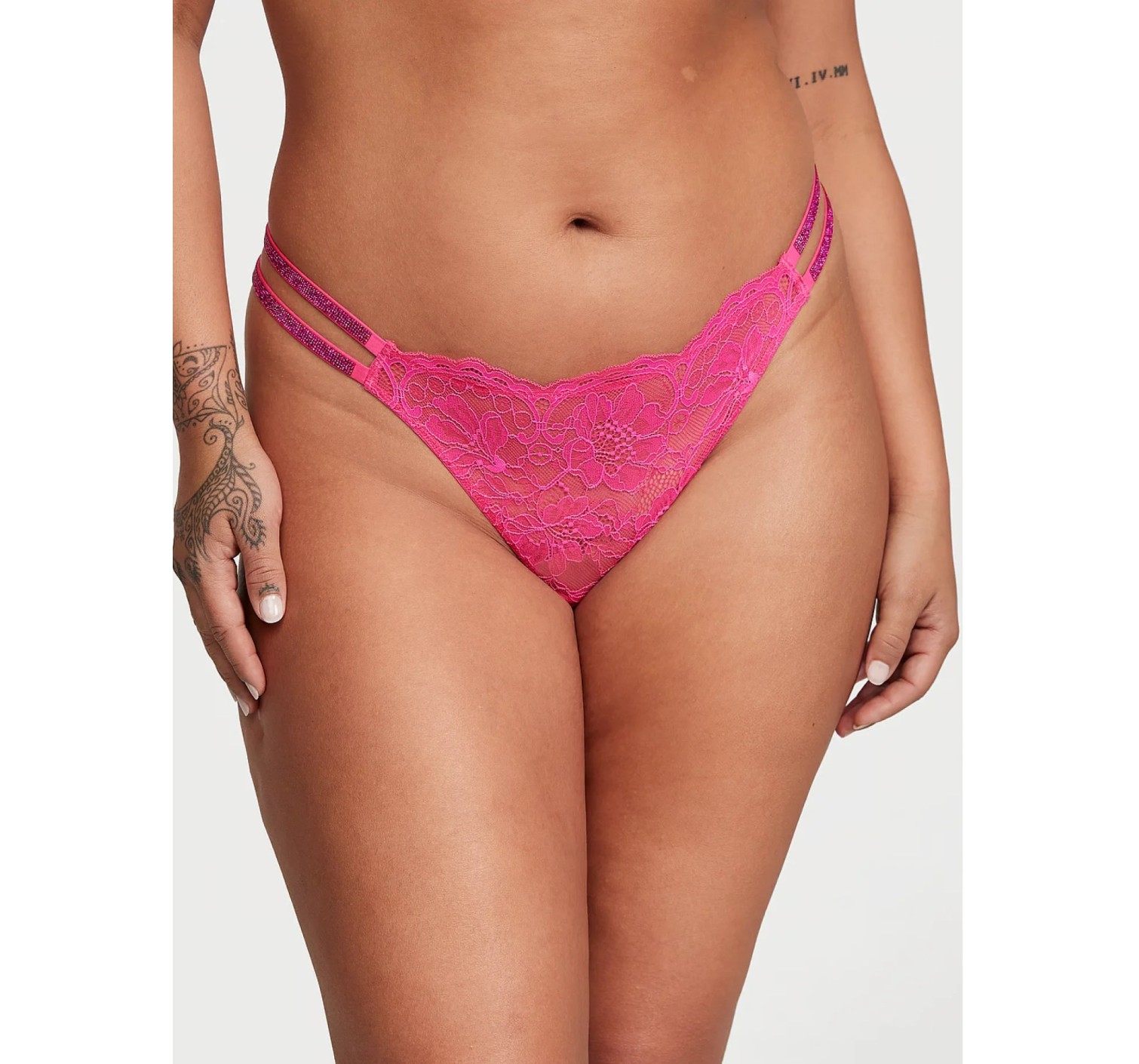 Комплект білизни Shine Strappy Unlined Lace Low-Cut Demi Bra Thong Set Hot Pink  купити недорого в Києві, ціна в Україні — SecretAngeL