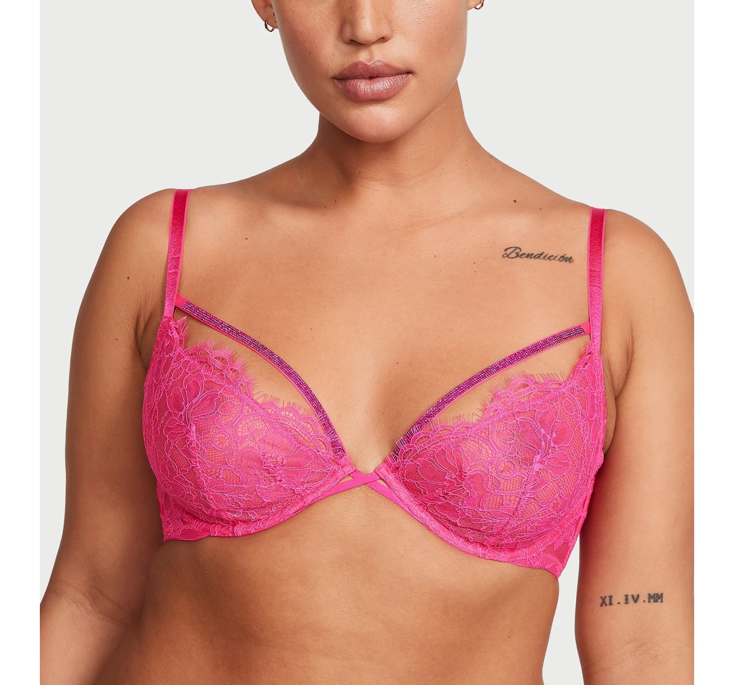 Комплект білизни Shine Strappy Unlined Lace Low-Cut Demi Bra Thong Set Hot Pink  купити недорого в Києві, ціна в Україні — SecretAngeL