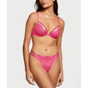 Комплект білизни Shine Strappy Unlined Lace Low-Cut Demi Bra Thong Set Hot Pink  купити недорого в Києві, ціна в Україні — SecretAngeL