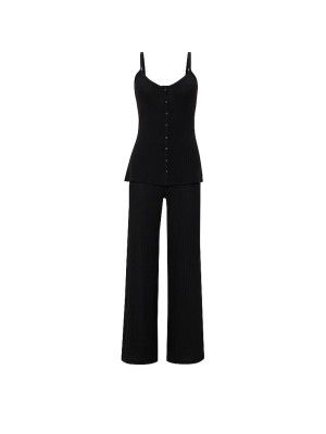 Піжама SoSoft Modal Wide-Rib Button-Front Cami & Pants Set Black