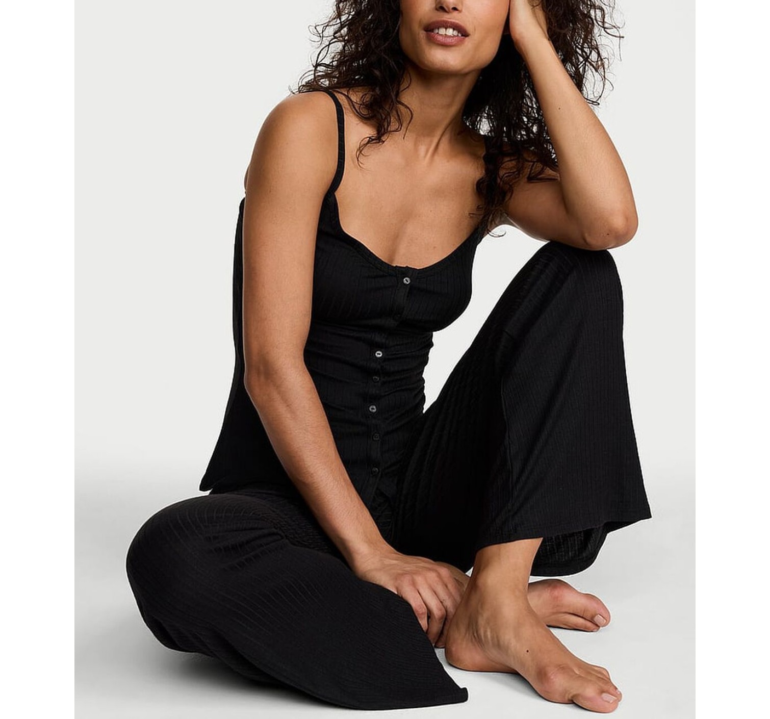 Пижама SoSoft Modal Wide-Rib Button-Front Cami & Pants Set Black