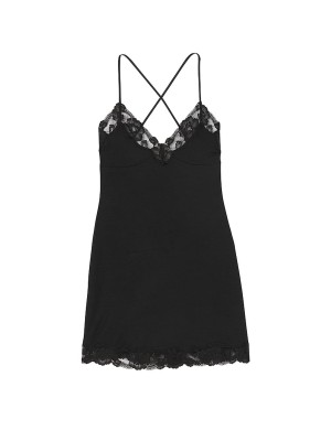 Пеньюар Victoria's Secret Black Modal Rib Tie Back Slip Dress