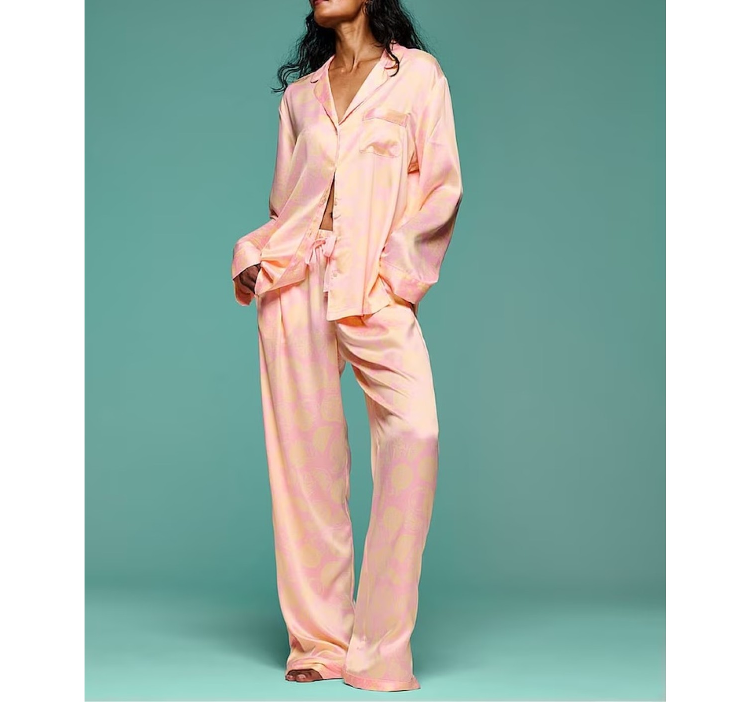 Пижама Satin Long Pyjamas Set Pretty Blossom Pink Lemons