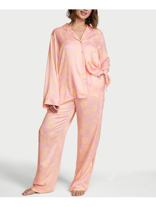 Пижама Satin Long Pyjamas Set Pretty Blossom Pink Lemons
