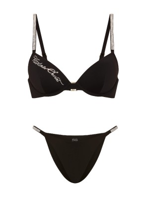 Купальник Very Sexy Shine Strap Script Push-Up Bikini Top Brazilian Bikini Bottom Black
