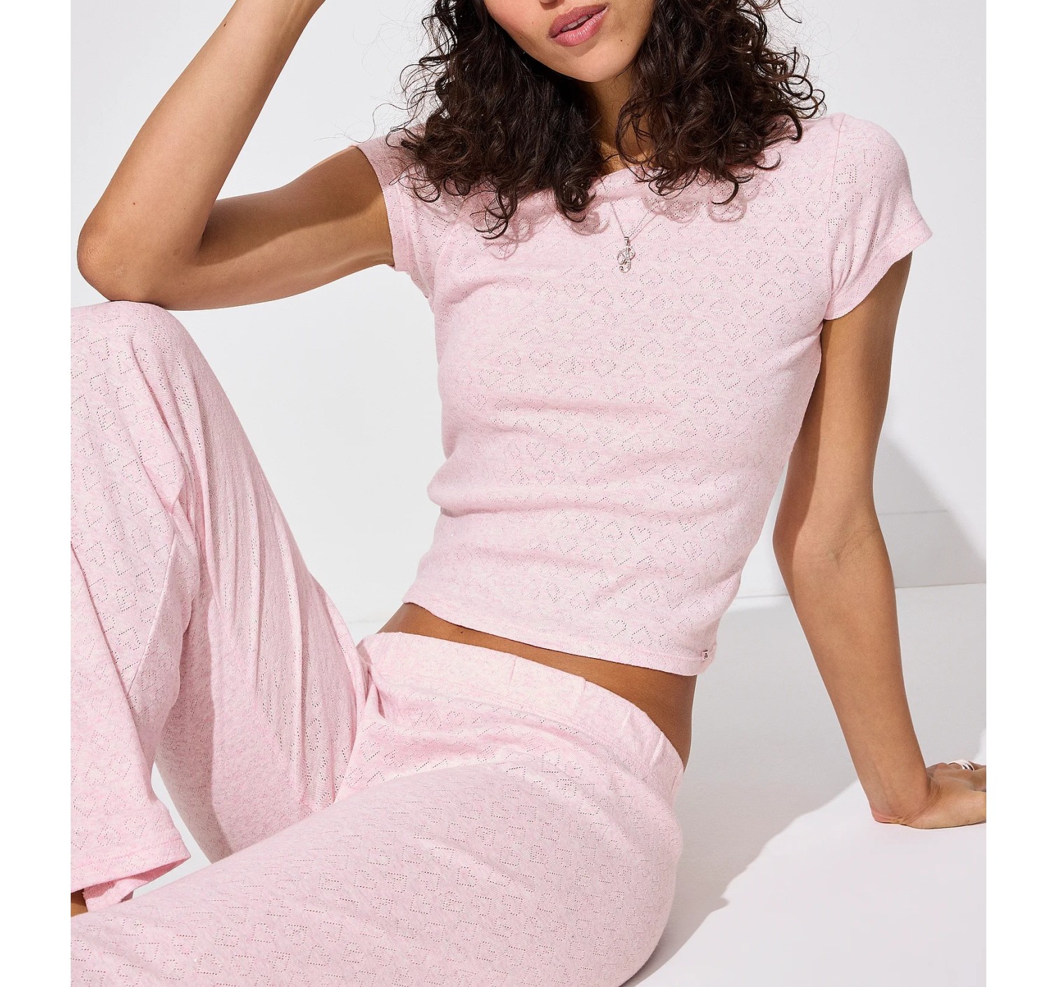 Пижама Pointelle Tee & Pajama Pant Set Heathered Pink Petal Shine PINK