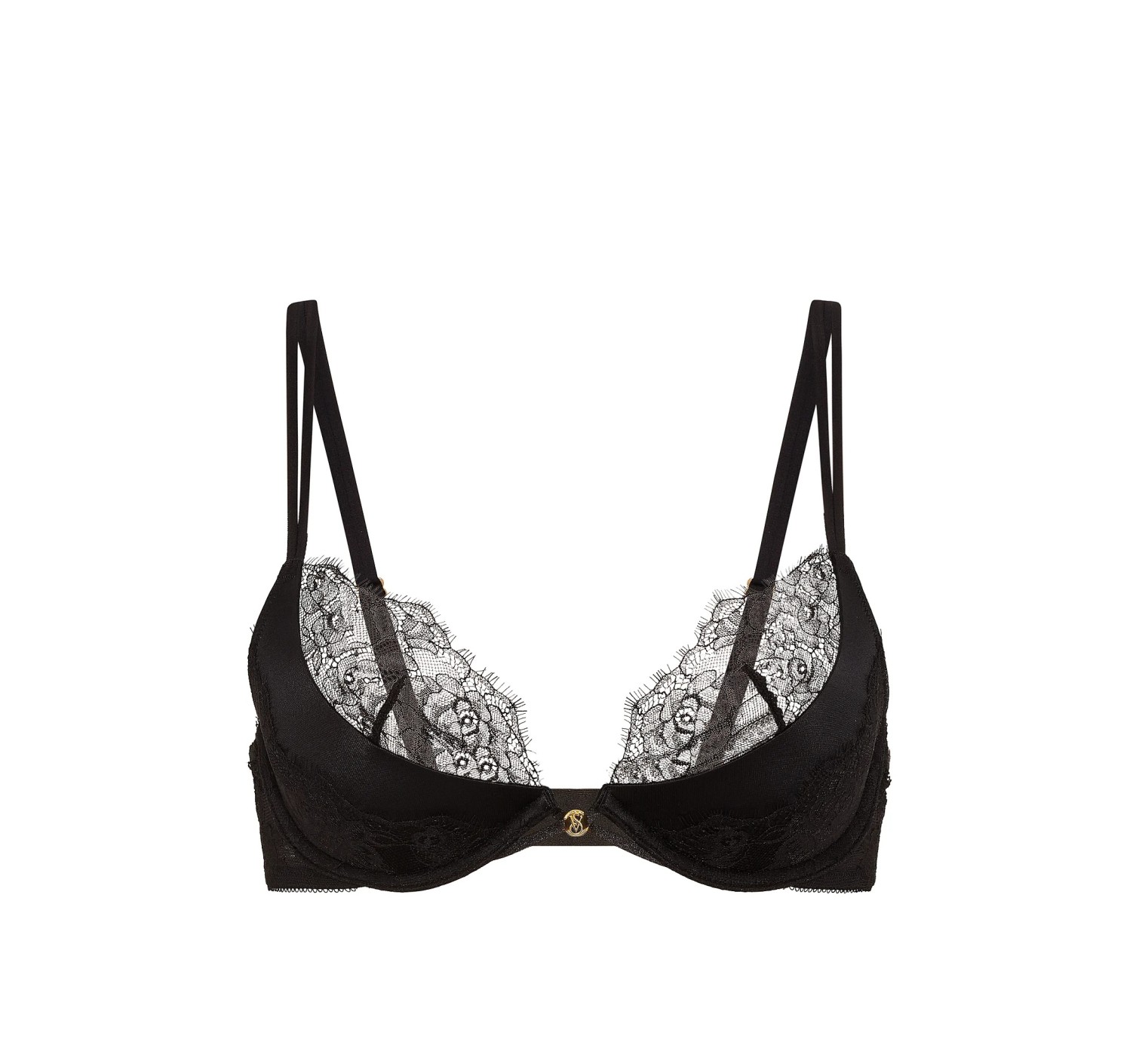 Комплект білизни Envy Low-Cut Push-Up Bra Rose Lace Overlay Thong Panty Black
