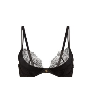 Комплект білизни Envy Low-Cut Push-Up Bra Rose Lace Overlay Thong Panty Black