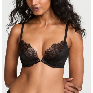 Комплект білизни Envy Low-Cut Push-Up Bra Rose Lace Overlay Thong Panty Black