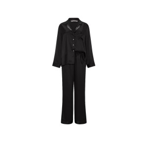 Пижама Black Glazed Satin Long Pajama Set Shine Logo