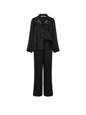 Пижама Black Glazed Satin Long Pajama Set Shine Logo