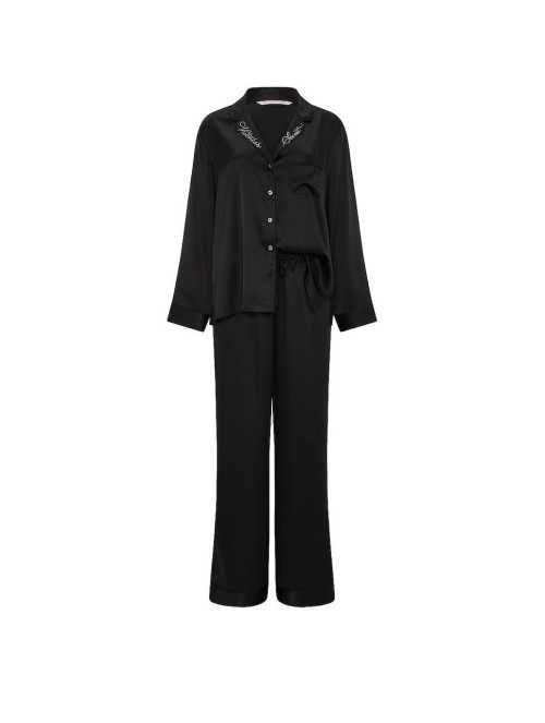 Піжама Black Glazed Satin Long Pajama Set Shine Logo