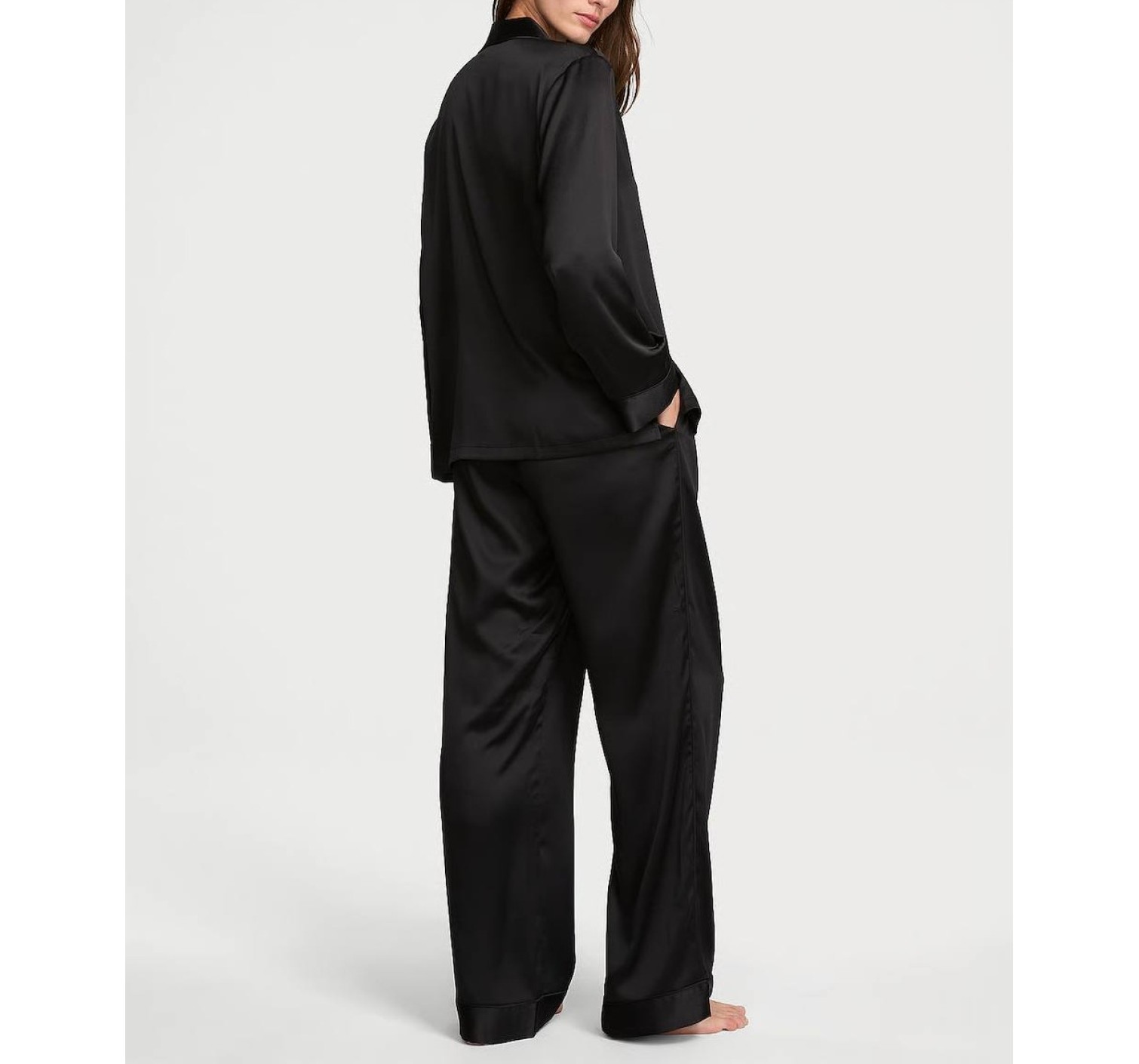Пижама Black Glazed Satin Long Pajama Set Shine Logo